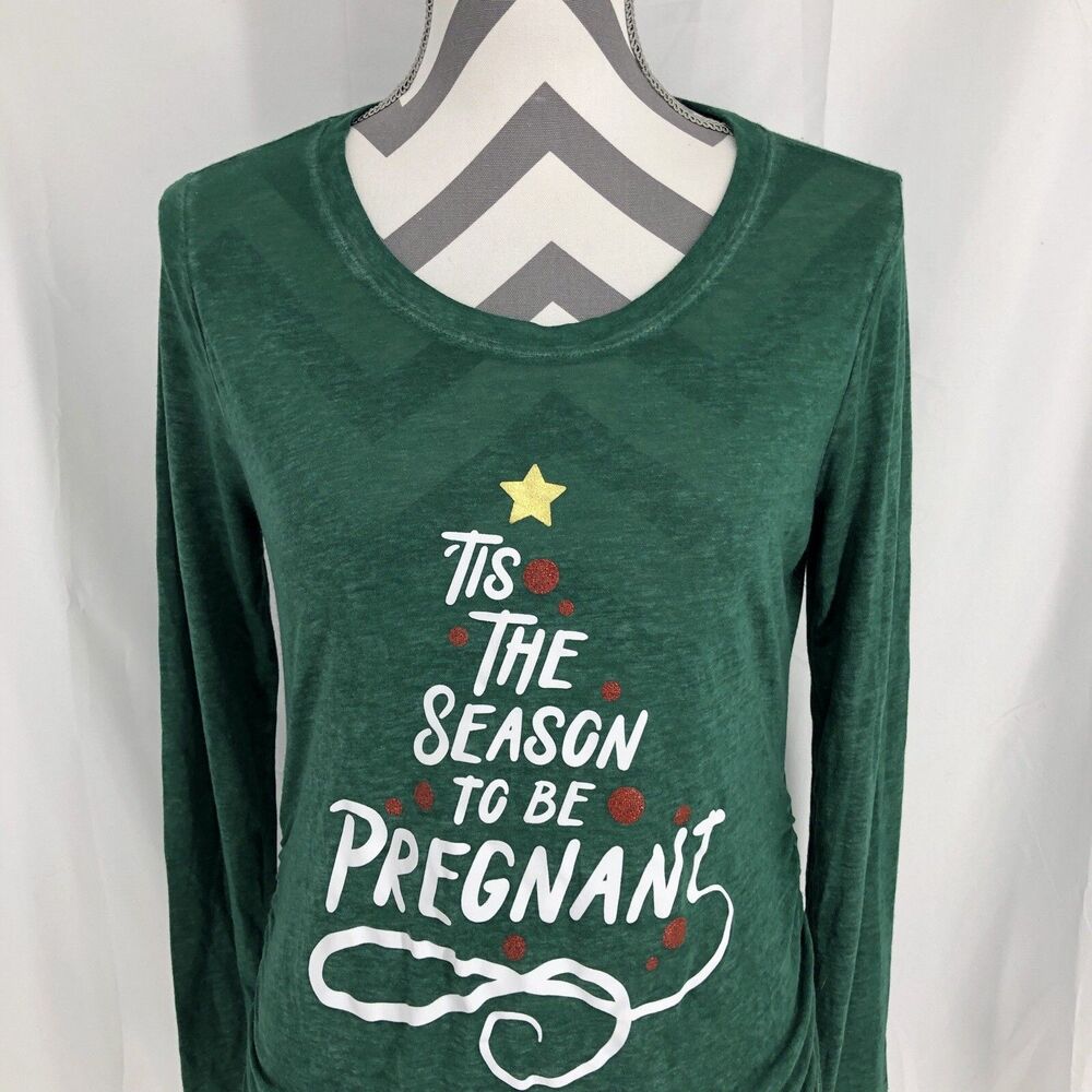 Motherhood Maternity Tis The Season to Be Pregnant Christmas Tree T Shirt Small